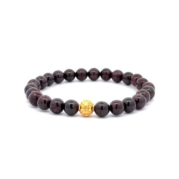 Unbranded Jewelry - 18K Gold Ball Coin Lucky Charm Bracelet Natural Garnet Gemstones  5.5-6mm